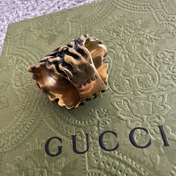 NEW GUCCI LION RING PURPLE STONE Golden Size 16 IT 7.5 US - Picture 6 of 10